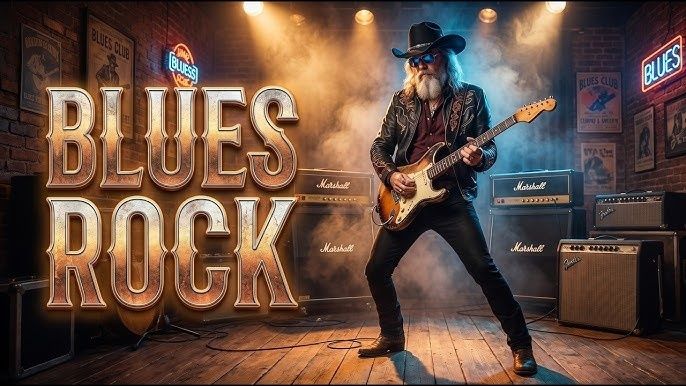 Blues guitarist performing on a small club stage among amplifiers